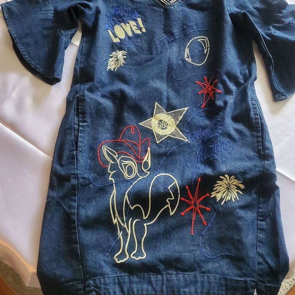 Beautiful Denim dress flared short sleeves  beautiful lovely embroidery